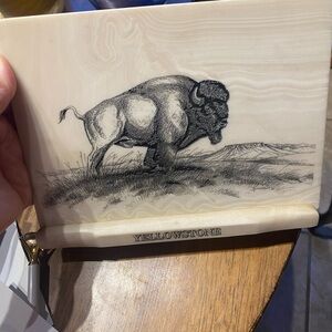 Collectible decorative plaque in holder. Detailed Bison YELLOWSTONE. 8 .25x6.25”